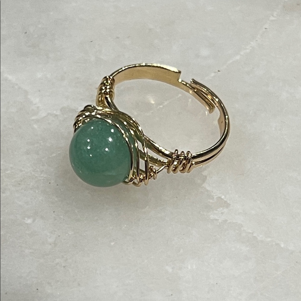 Green Aventurine Ring Crystal Wire Wrapped Adjustable Jewelry - Picture 3 of 7